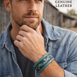 Justin Boots Men's Leather Bracelet - Teal and Black